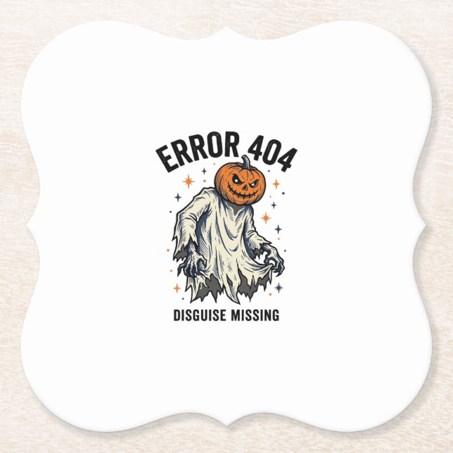 Halloween 404 Costume Pumpkin Ghost Error Design_1 Paper Coaster (Front)