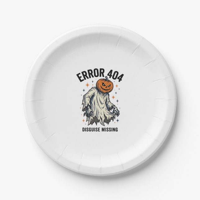 Halloween 404 Costume Pumpkin Ghost Error Design_1 Paper Plate (Front)