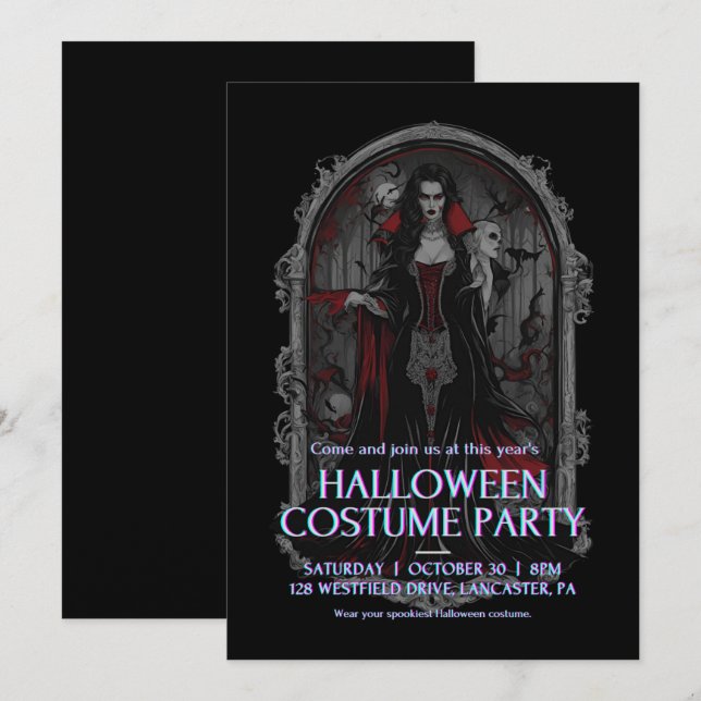 Halloween 4 vampire, scary, fun monster, horror, 3 invitation (Front/Back)