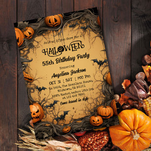 Halloween 55th Birthday Pumpkin Vintage Spooky Invitation
