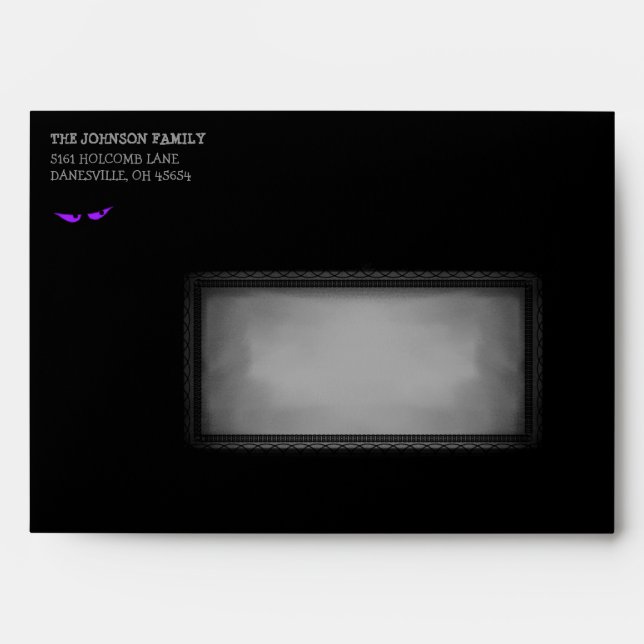 Halloween 5x7 Invite Black and Purple Eye Envelope (Front)