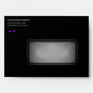 Halloween 5x7 Invite Black and Purple Eye Envelope