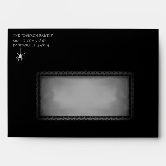 Halloween 5x7 Invite Black White Spider Envelope (Front)