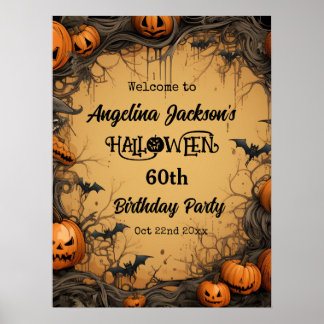 Halloween 60th Birthday Party Pumpkin welcome Poster