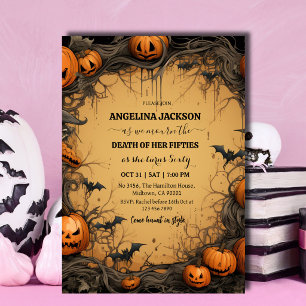 Halloween 60th Birthday Pumpkin Vintage Spooky bat Invitation