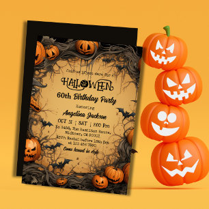 Halloween 60th Birthday Pumpkin Vintage Spooky Invitation