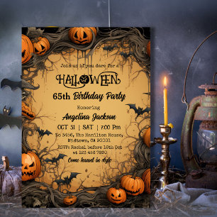 Halloween 65th Birthday Pumpkin Vintage Spooky Invitation