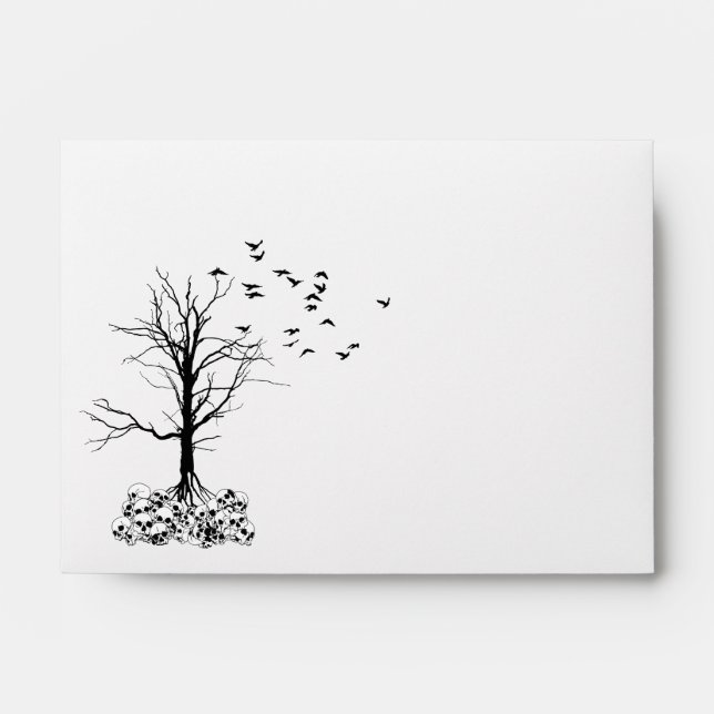 Halloween A6 Skull Tree Black and White Envelopes (Front)