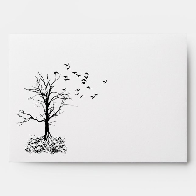 Halloween A7 Arbre crâne Goth Noir Blanc Enveloppe (Devant)