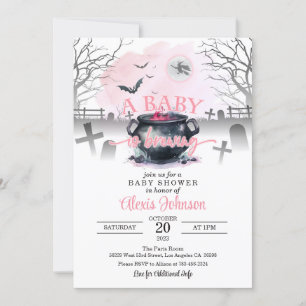 Halloween A Baby is Brewing Baby Shower Pink Invitation