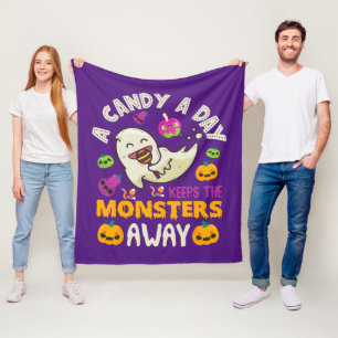 Halloween A Candy A Day Keeps The Monsters Away Fleece Blanket