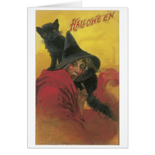 Halloween à l'ancienne, sorcière avec chat noir