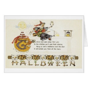 Halloween à l'ancienne, sorcière avec hibou