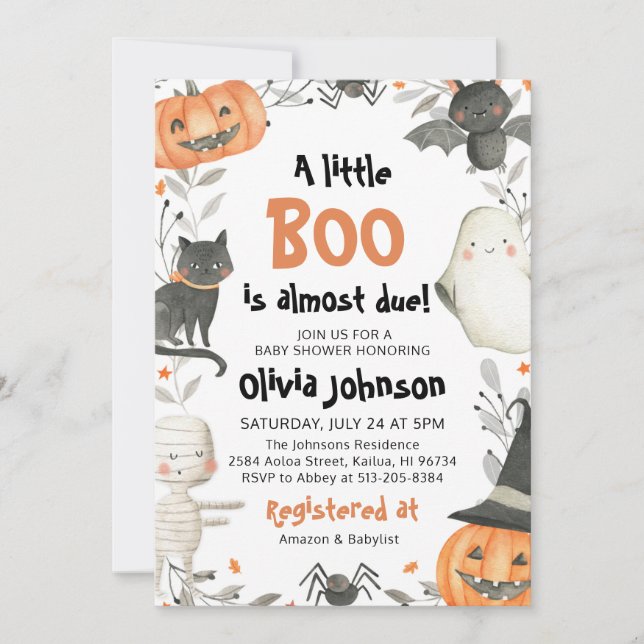 Halloween A Little Boo Baby Shower Invitation  (Front)