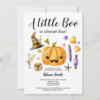 Halloween A Little Boo Pumpkin Baby Shower Invitation