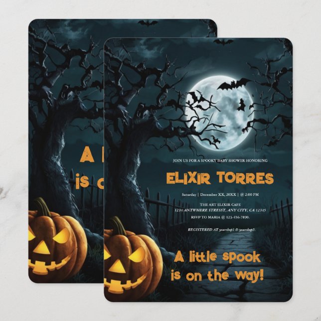 Halloween A Little Spook Pumpkin Baby Shower Invitation (Front/Back)