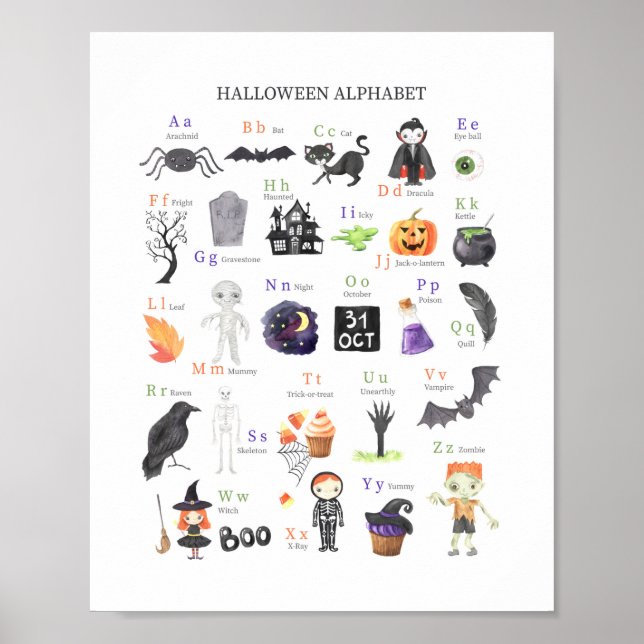 Halloween ABC Poster Guide d'étude pour enfants (Devant)