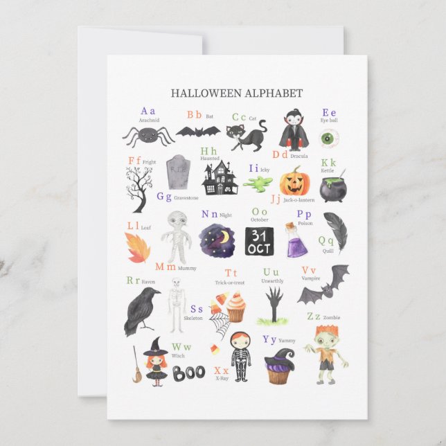 Halloween ABC Poster Kids Study Guide Invitation (Front)