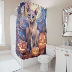 Halloween Abyssinian Cat With Pumpkin Scary
