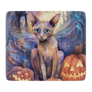 Halloween Abyssinian Cat With Pumpkin Scary Cutting Board