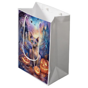 Halloween Abyssinian Cat With Pumpkins Medium Gift Bag