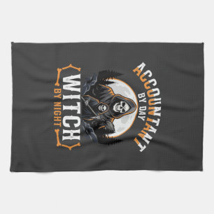 Halloween Accountant by Day Witch by Night Design Kitchen Towel