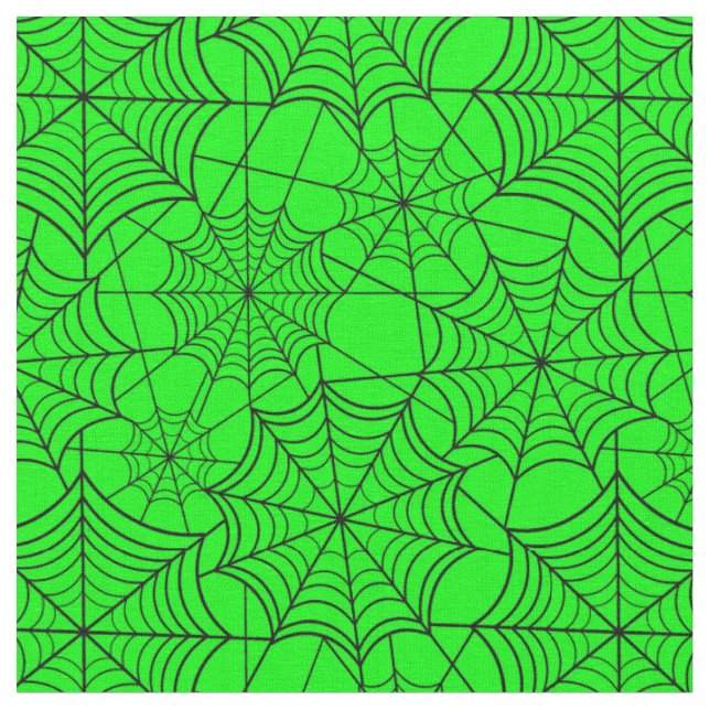 halloween acid green spider web fabric (Close Up)