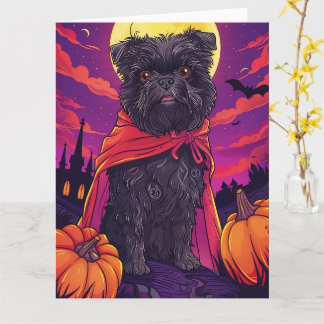 Halloween Affenpinscher Vampire Pumpkins Scary  Card (Yellow Flower)