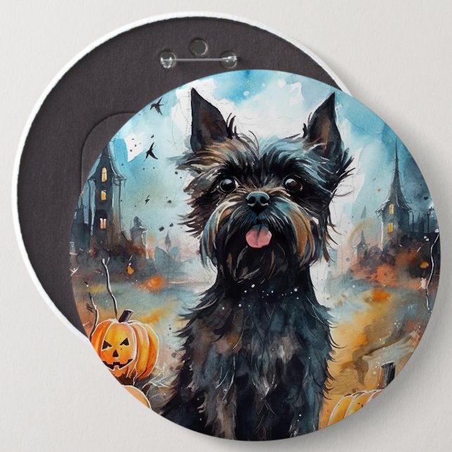 Halloween Affenpinscher With Pumpkins Scary 6 Inch Round Button (Front & Back)