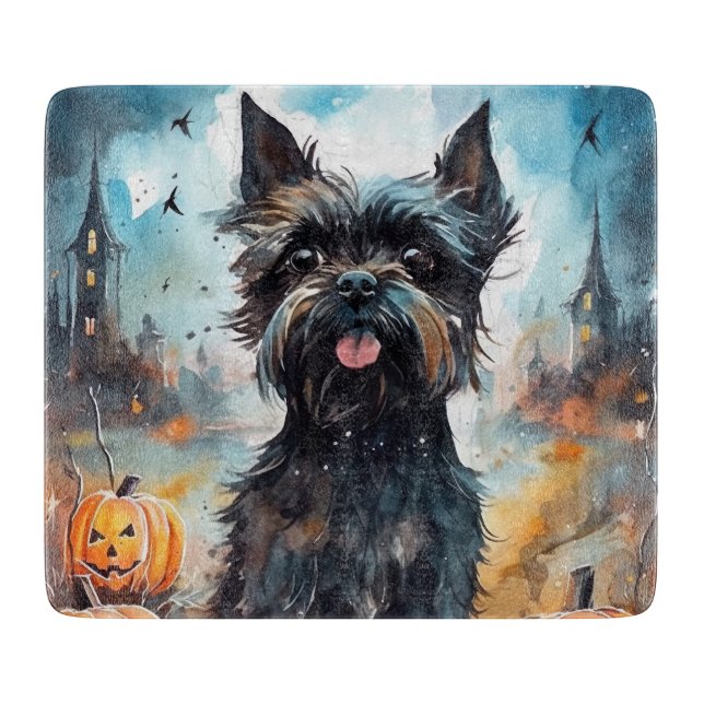 Halloween Affenpinscher With Pumpkins Scary Cutting Board (Front)