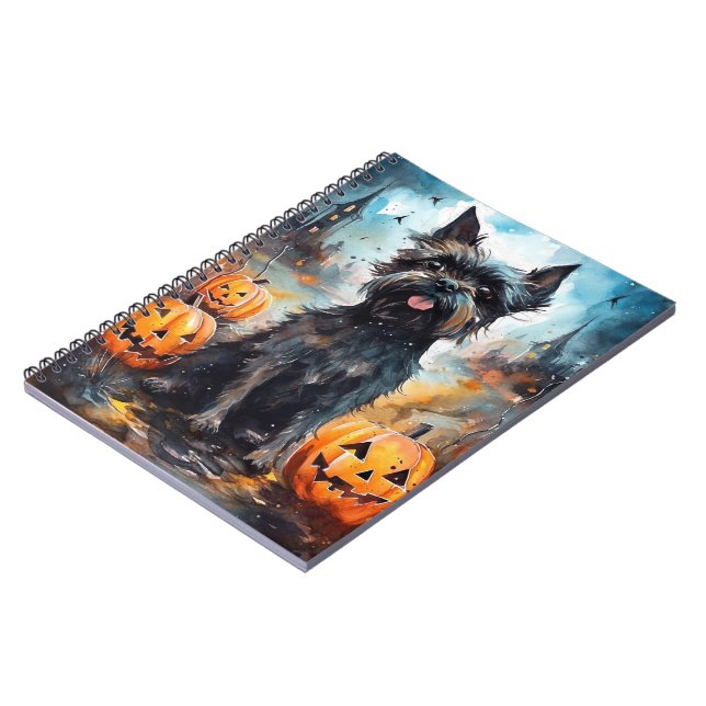 Halloween Affenpinscher With Pumpkins Scary Notebook (Left Side)