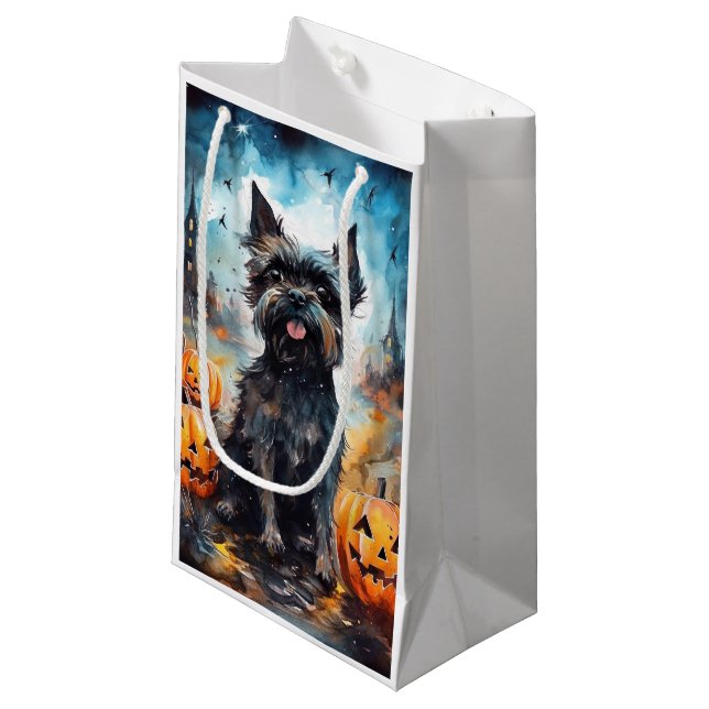 Halloween Affenpinscher With Pumpkins Scary Small Gift Bag (Front Angled)