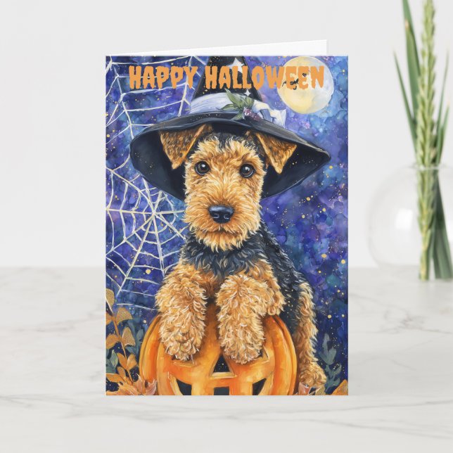 Halloween Airedale Terrier Holiday Card (Front)