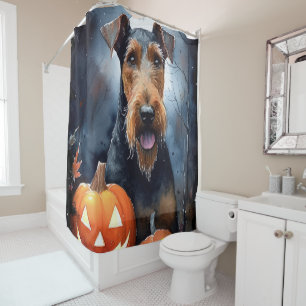 Halloween Airedale With Pumpkins Scary