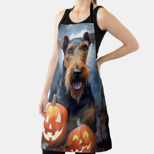Halloween Airedale With Pumpkins Scary Apron