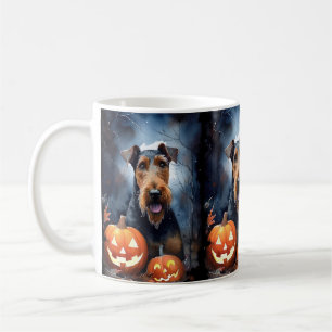 Halloween Airedale With Pumpkins Scary Coffee Mug