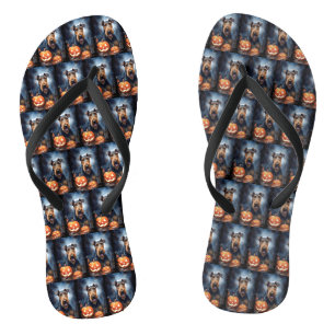 Halloween Airedale With Pumpkins Scary Flip Flops