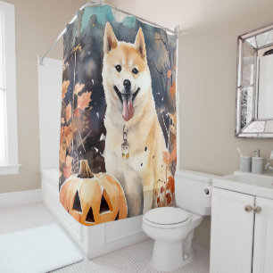Halloween Akita With Pumpkins Scary