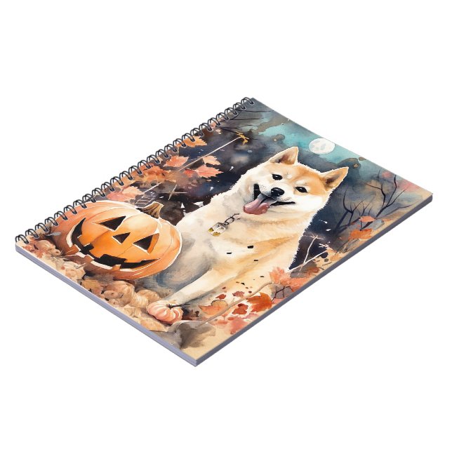 Halloween Akita With Pumpkins Scary Notebook (Left Side)