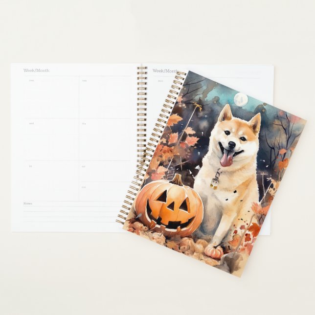 Halloween Akita With Pumpkins Scary Planner (Display)