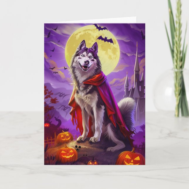 Halloween Alaskan Malamute Vampire Pumpkins Scary  Card (Front)