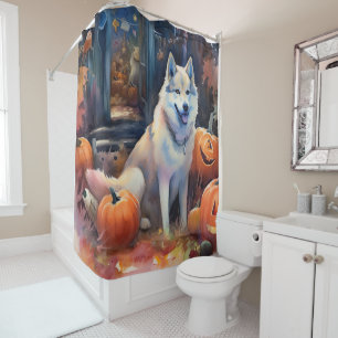 Halloween Alaskan Malamute With Pumpkins Scary