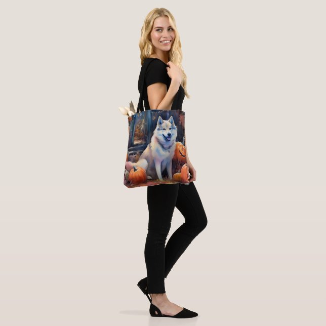 Halloween Alaskan Malamute With Pumpkins Scary Tote Bag (On Model)