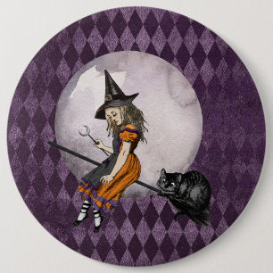 Halloween Alice in Wonderland Cheshire Cat Moon 6 Inch Round Button