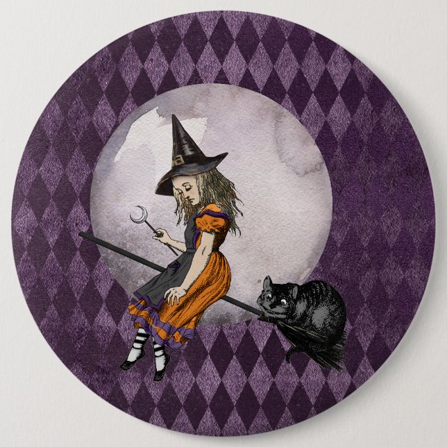 Halloween Alice in Wonderland Cheshire Cat Moon 6 Inch Round Button (Front)