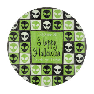 Halloween alien mosaic cutting board