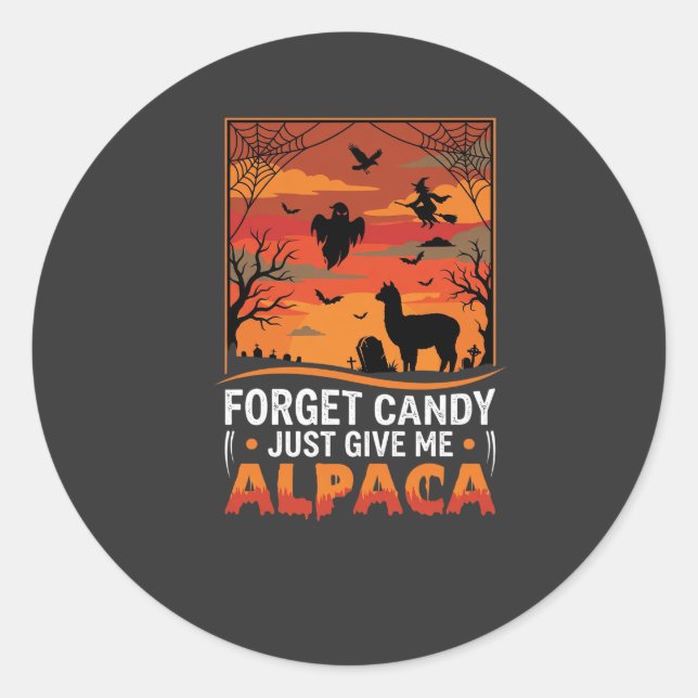 Halloween Alpaca Forget Candy Spooky Vector Design Classic Round Sticker (Front)