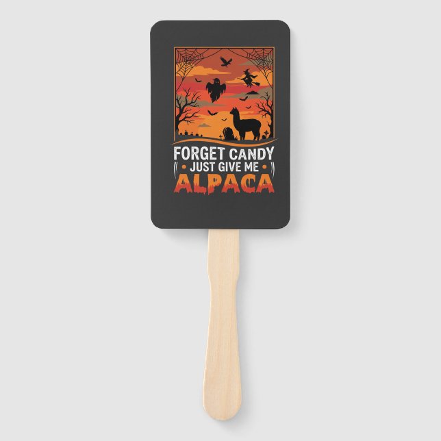 Halloween Alpaca Forget Candy Spooky Vector Design Hand Fan (Front)