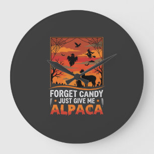 Halloween Alpaca Forget Candy Spooky Vector Design Large Clock