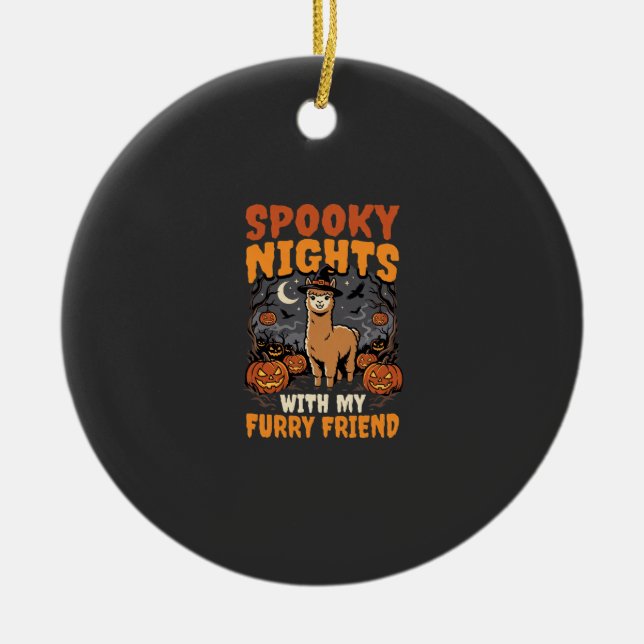 Halloween Alpaca Night Ceramic Ornament (Front)